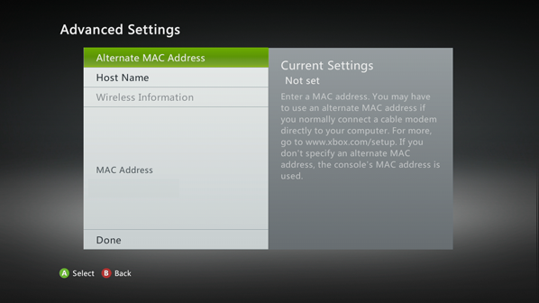 find out the mac address for an xbox